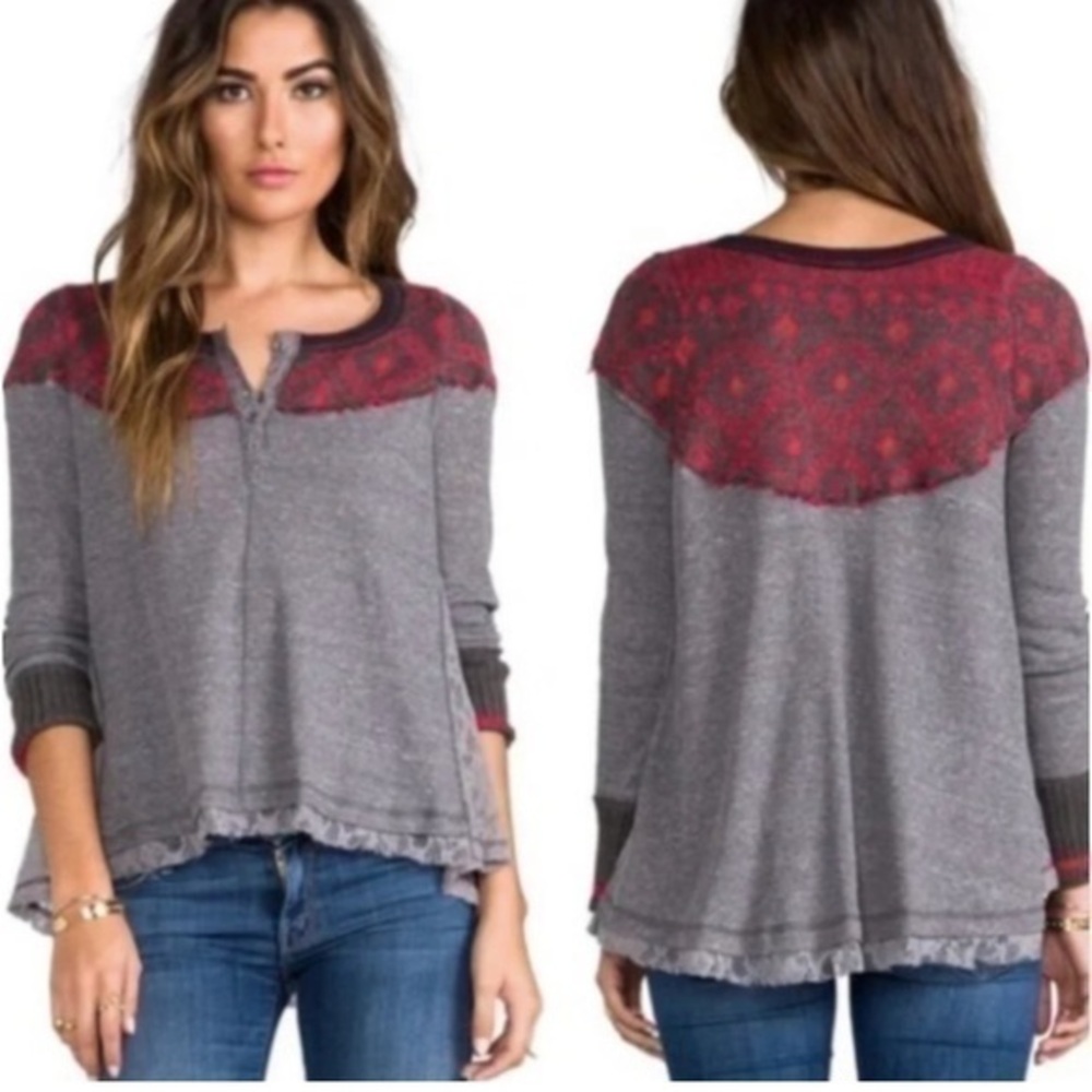 We The Free Cabin In The Woods Lace Thermal Henley Size Small